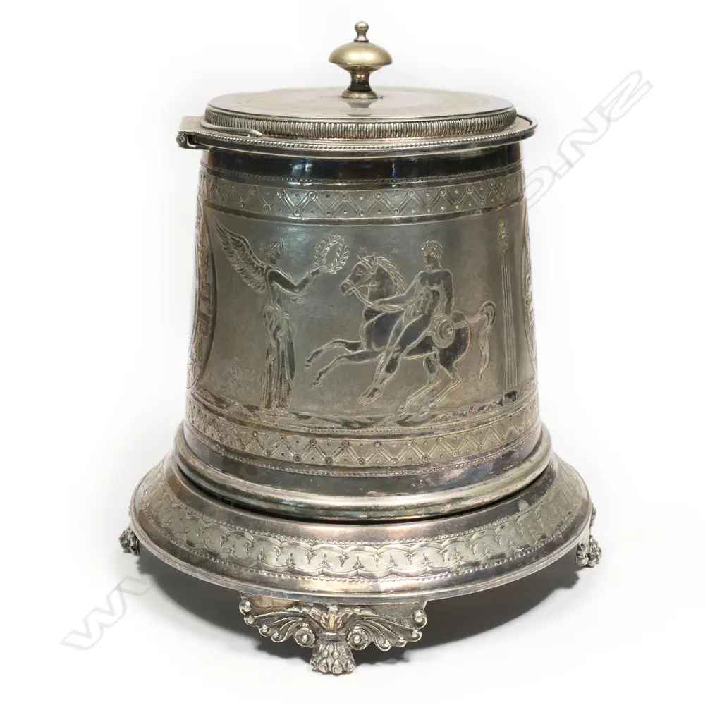 Heinrich Kohn retailed late Victorian silver plate biscuit barrel, Image 1++